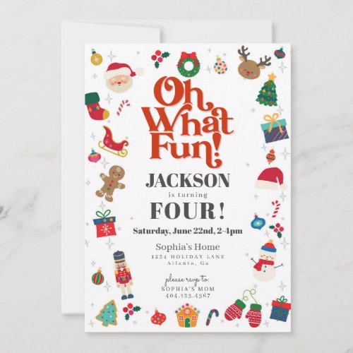 Oh What Fun Christmas Winter Birthday Party Invitation