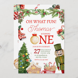 Oh What Fun Christmas Winter First Birthday Invitation