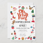 Oh What Fun Christmas Winter First Birthday Party Invitation<br><div class="desc">Oh What Fun it is to be One! The perfect way to celebrate your little one's first birthday in style during the magical holiday season! This printable template package is designed to make your child's winter 1st birthday party unforgettable. ★ If you need coordinating décor, please check my matching collection....</div>