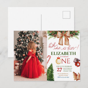 Oh What Fun Christmas Winter first Birthday Postcard