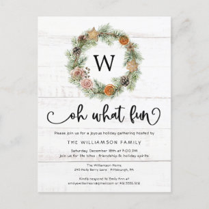 Oh What Fun Christmas Wreath Wood Christmas Party Postcard