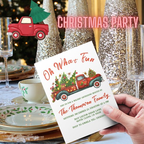 Oh What Fun Classic Red Truck Christmas Tree Party Invitation