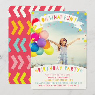 Oh What Fun Colorful Confetti Girl Birthday Party Invitation