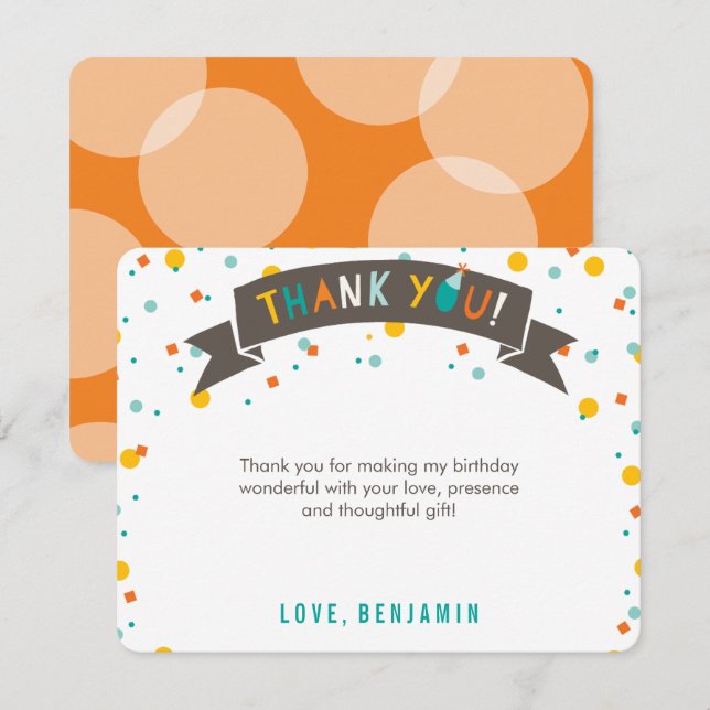 Oh What Fun Colorful Confetti Kid's 1st Birthday Thank You Card (Front/Back)