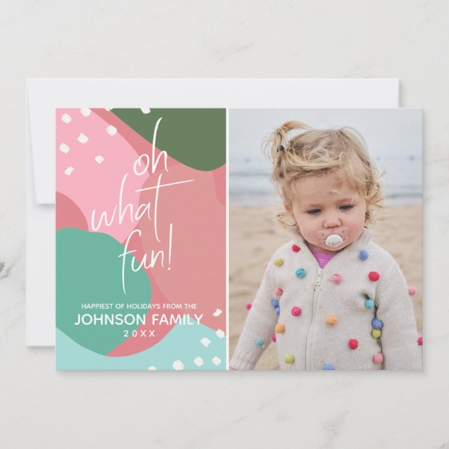 Oh What Fun Colorful Mod Abstract Christmas Card (Front)