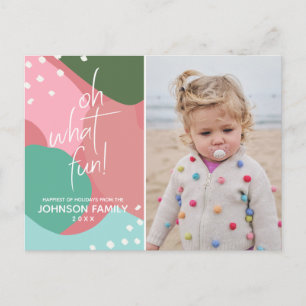 Oh What Fun Colorful Mod Christmas Photo Postcard