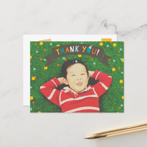 Oh What Fun Confetti Boy Birthday Thank You Photo Postcard
