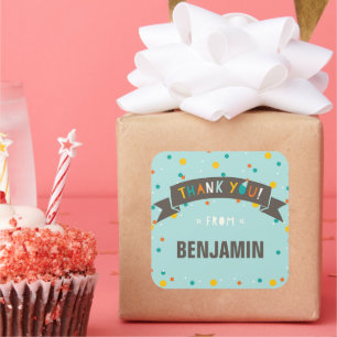 Oh What Fun Confetti Boy's Birthday Thank You Square Sticker