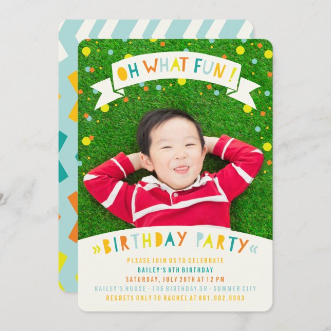 Oh What Fun Confetti Dot Boy Birthday Party Invite (Front/Back)