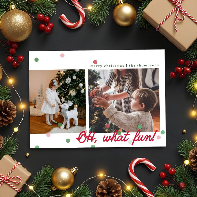 Oh, What Fun Confetti Dots- Flat Holiday Card ("Oh what fun!" minimalist & whimsical holiday card with confetti dots. By Clearytangled Studio.)