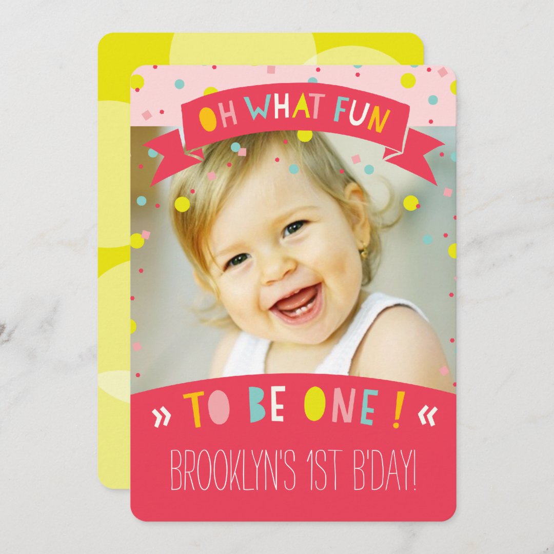 Oh What Fun Confetti First Birthday Party Invite Zazzle