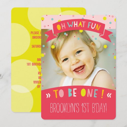 Oh What Fun Confetti First Birthday Party Invite