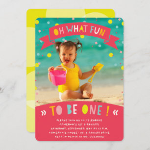 Oh What Fun Confetti First Birthday Party Invite