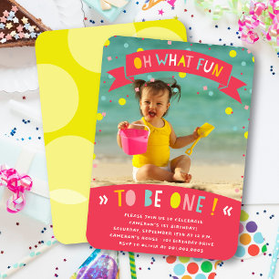 Oh What Fun Confetti Girl 1st Birthday Party Photo Invitation