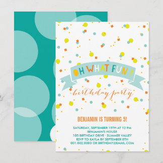 Oh What Fun Confetti Kids Birthday Party Invite