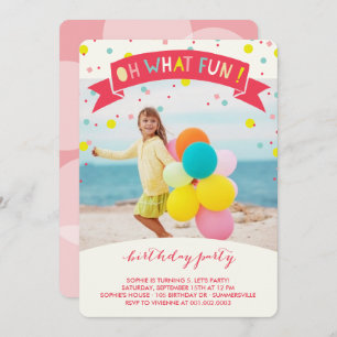 Oh What Fun Confetti Kids Birthday Party Invite