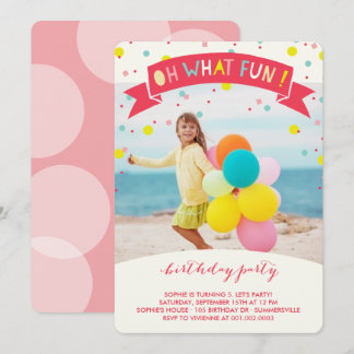 Oh What Fun Confetti Kids Birthday Party Invite