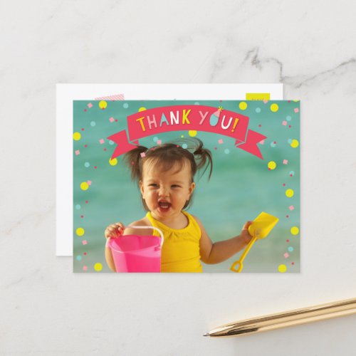 Oh What Fun Confetti Photo Girl Birthday Thank You Postcard