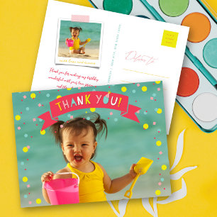 Oh What Fun Confetti Photo Girl Birthday Thank You Postcard