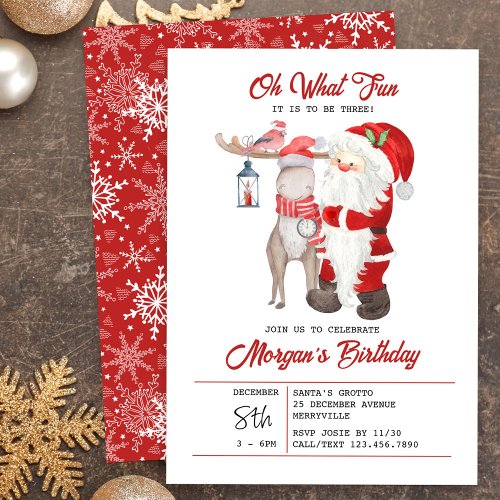 Oh What Fun Cute Kids Christmas Birthday Party Invitation
