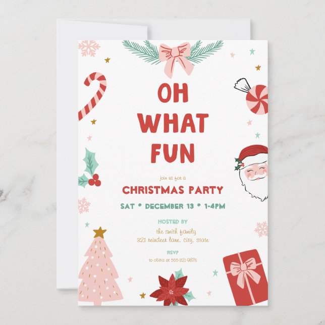 Oh What Fun Cute Kids Christmas Party Invitations (Front)