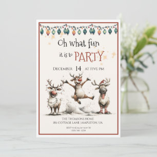 Oh what fun cute reindeers holidays party  invitation