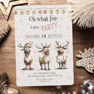 Oh what fun cute reindeers holidays party  invitation