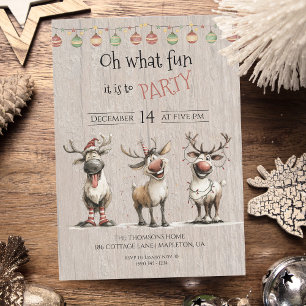 Oh what fun cute reindeers holidays party  invitation