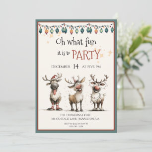 Oh what fun cute reindeers holidays party  invitation