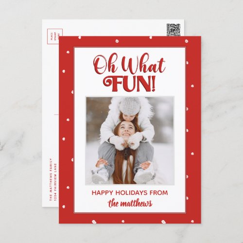 Oh What Fun Cute Script Christmas Photo  Holiday Postcard