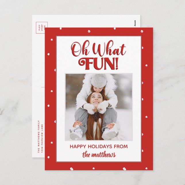 Oh What Fun Cute Script Christmas Photo  Holiday Postcard (Front/Back)