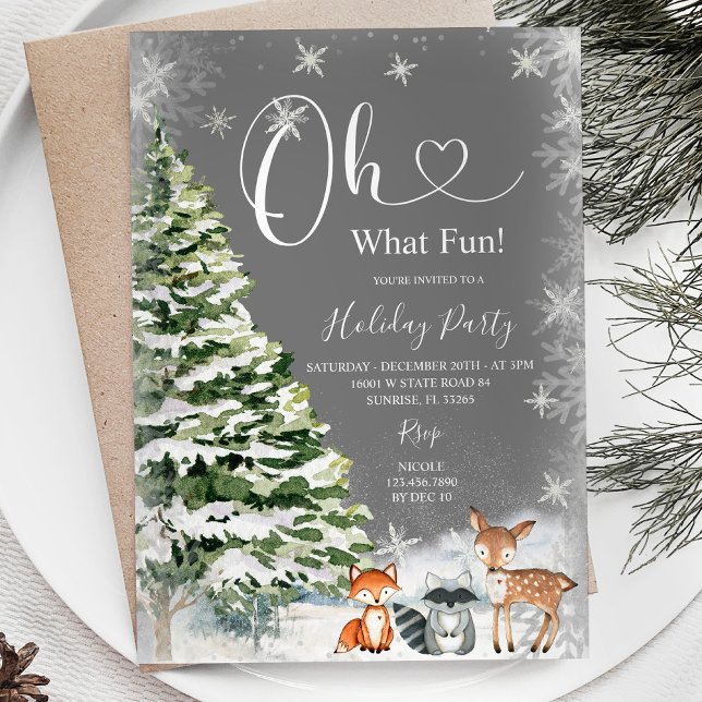 Oh What Fun Cute Silver Animal Deer Invitation (Creator Uploaded)