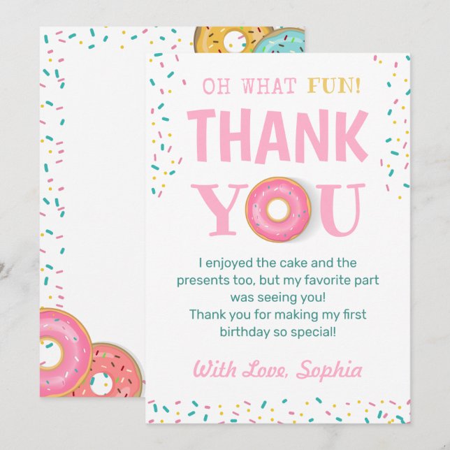 Oh What Fun Donut Birthday Party Thank You Card (Front/Back)