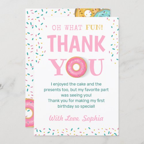 Oh What Fun Donut Birthday Party Thank You Card