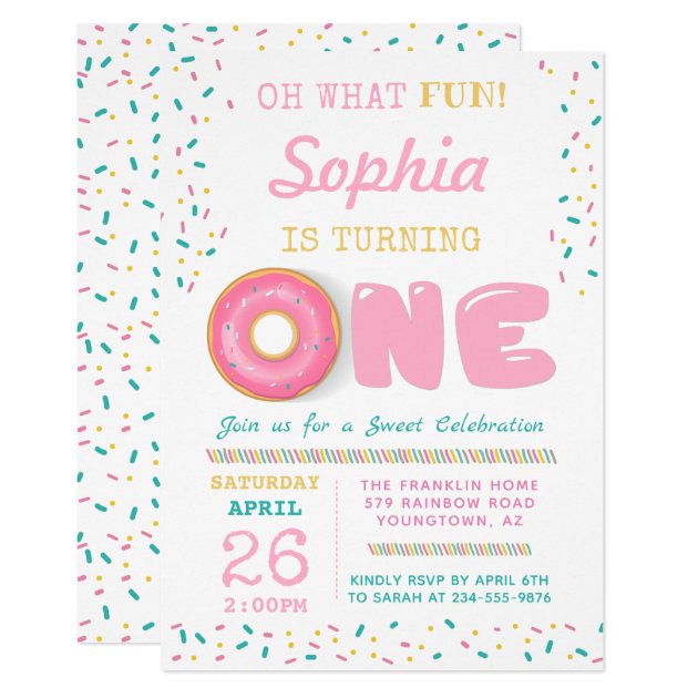 Oh What Fun Donut First Birthday Party Invitation
