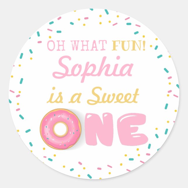 Oh What Fun Donuts First Birthday Party Classic Round Sticker (Front)
