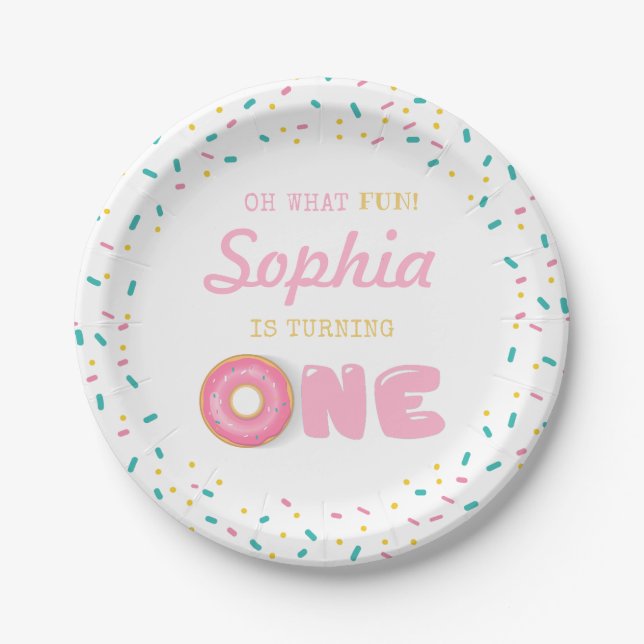 Oh What Fun Donuts First Birthday Party Paper Plates (Front)