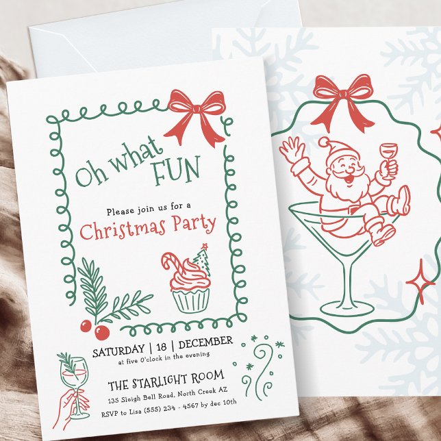Oh What Fun Doodle Christmas Cocktail Party  Invitation (Creator Uploaded)
