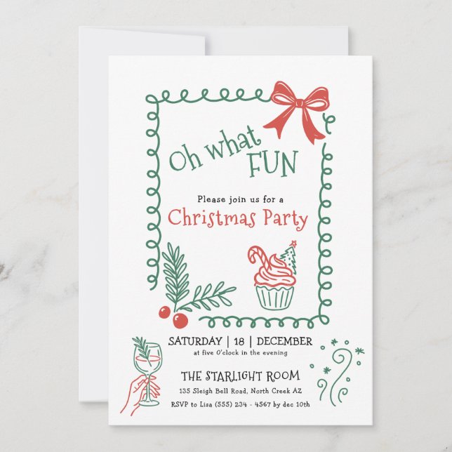 Oh What Fun Doodle Christmas Cocktail Party  Invitation (Front)
