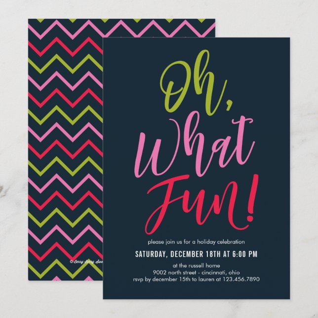 Oh What Fun EDITABLE COLOR Party Invitation (Front/Back)
