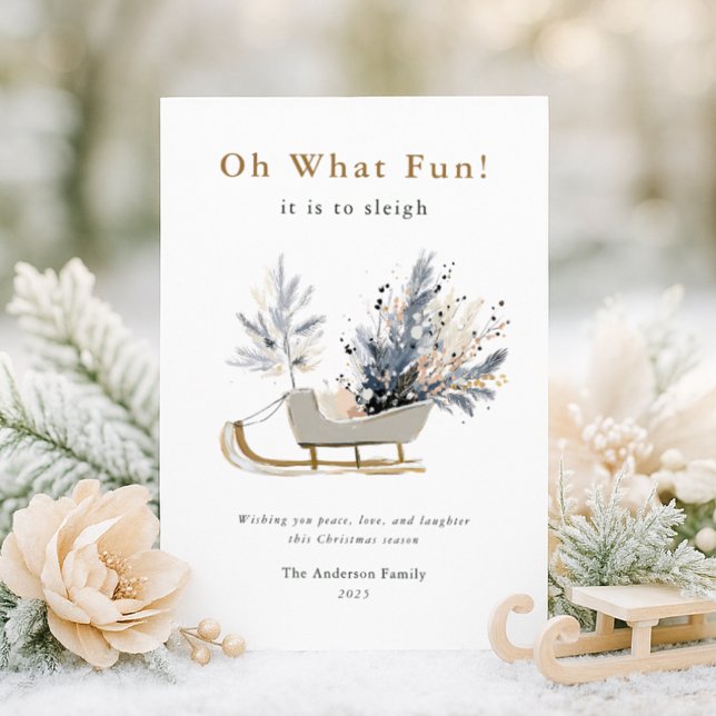 Oh What Fun Elegant Sleigh Floral Photo Christmas Holiday Card (Creator Uploaded)