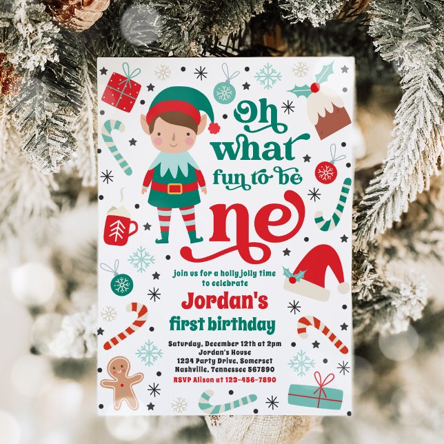 Oh What Fun Elf Christmas 1st Birthday Party Invitation (Creator Uploaded)