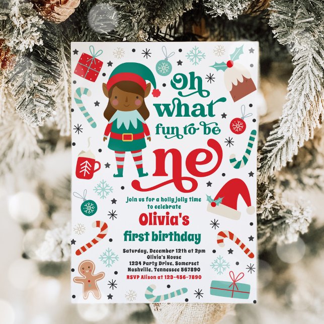 Oh What Fun Elf Christmas 1st Birthday Party Invitation (Creator Uploaded)