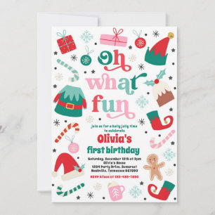 Oh What Fun Elf Christmas Birthday Party Invitation