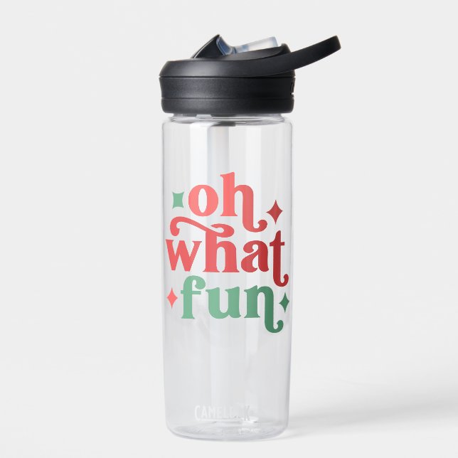 Oh What Fun - Festive Holiday Typography Water Bottle (Left)