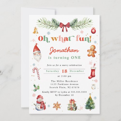 Oh What Fun First Christmas Birthday Party Any Age Invitation