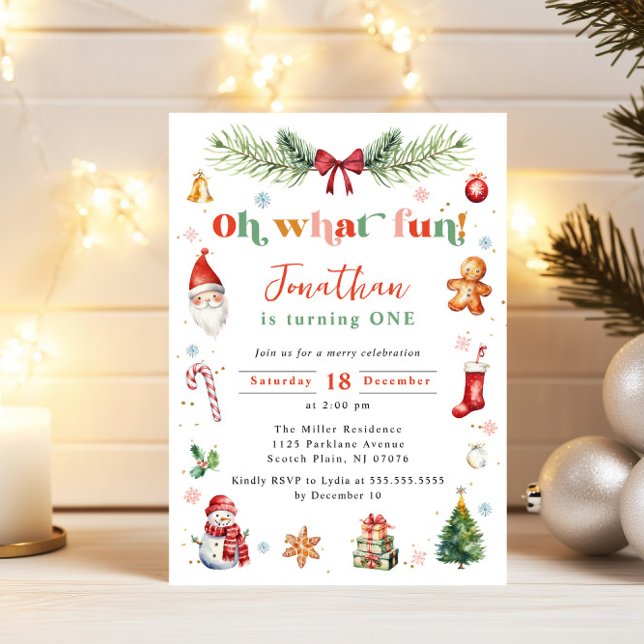 Oh What Fun First Christmas Birthday Party Any Age Invitation (Creator Uploaded)
