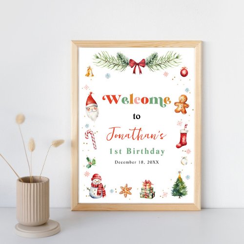 Oh What Fun First Christmas Birthday Party Welcome Poster