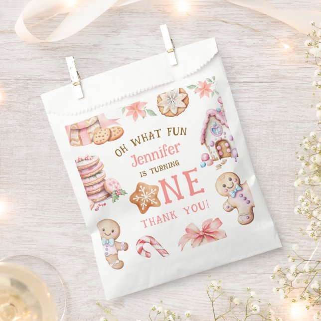 Oh What Fun Gingerbread 1st Birthday Favor Bag (Clipped)