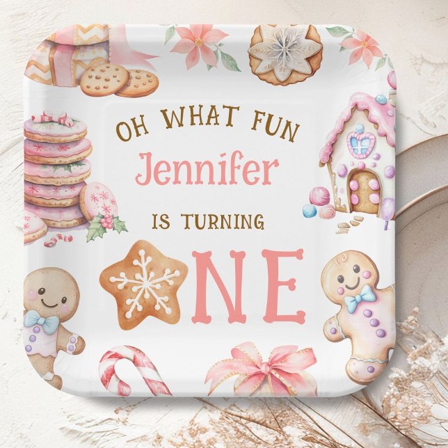 Oh What Fun Gingerbread 1st Birthday Girl Paper Plates (Creator Uploaded)